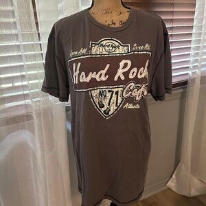 Mens Hard Rock Cafe Atlanta T Shirt Sz L Brown Love All Serve All Graphic Print